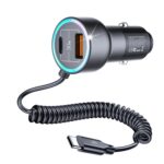 Cargador De Auto USB 100W Carga Rápida Con Cable Espiral